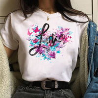 Women's Short-sleeve Printed Crew-neck White T-shirt