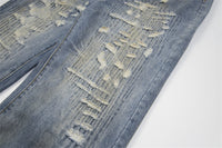 Punk Make Old Ripped Letter Denim Trousers Men