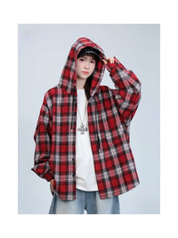 American Retro Plaid Shirt Men's And Women's Hooded Jacket