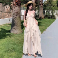 French-style Irregular Ruffle Strap Dress For Women