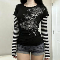 Women's Fake Two-piece Striped Long-sleeved Casual Top