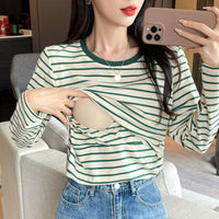 Striped Nursing Shirt Spring And Autumn Long Sleeve Nursing Clothes