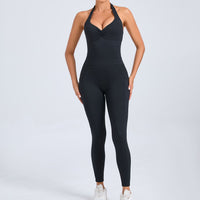 European And American Halter Side Pockets Yoga Jumpsuit