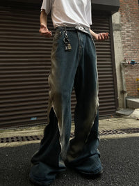 Men's Loose Double Zipper Yellow Mud Color Slightly Flared Jeans