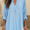 Women's Casual V-neck Cotton And Linen Solid Color Shirt