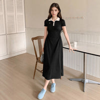 Fashionable Contrasting Color Patchwork Lapel Dress Summer New Arrival