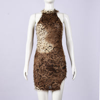 Womens Chest-Cinching Hollow-Out Sexy Pine Needle Patchwork Colorblock Bodycon Sexy Dress