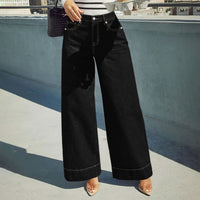 Womens Stylish Casual Black Wide-leg Jeans