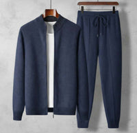 Wool Cardigan Men's Stand Collar Zipper Knitted Sweater Coat Warm And Loose Cashmere Pants Men