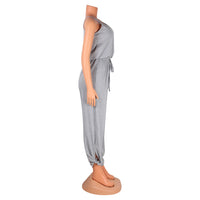 Mitation Cotton Solid Color Sling High Waist Jumpsuit