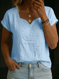 Women's Casual Solid Color Short-Sleeve T-Shirt Heart-Neckline Simple Top