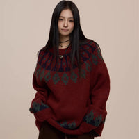 Jacquard Pullover Sweater Loose Sweater Coat