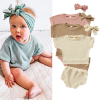 Summer Solid Color Waffle Color Casual Sportswear Suit