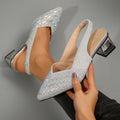 Rhinestone Pointed Toe Low Heel Women's Low-cut Metal Work Shoes
