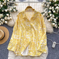 Relaxed Casual Shirt Women Autumn Europe And America Fashion Loose Slim Versatile Long Sleeve Printed Cardigan Top