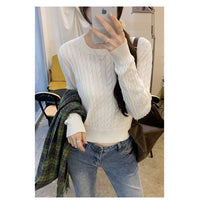 Ladies' Loose Twisted Round Neck Solid Color Sweater