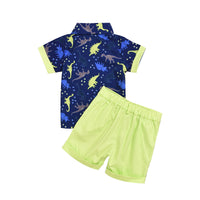 In Blue Printed Dinosaur Short-sleeved Shirt Suit Shorts