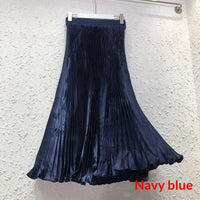 Draped Elastic-waist Versatile Figure-flattering Sophisticated Elegant Solid-color Maxi Skirt