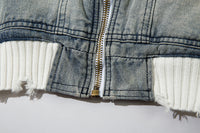 Casual Loose Damaged Color Matching Ribbon Striped Sweater Coat Fashion