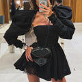Womens Elegant Backless Long-Sleeve Black A-Line Tube Dress