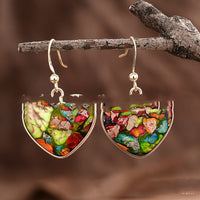 Cross-border Bestseller Natural Stone Earrings Heart-shaped Edging Colorful Imperial Stone Pendant Earrings High-end Texture Elegant