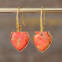 Cross-border Bestseller Natural Stone Earrings Heart-shaped Edging Colorful Imperial Stone Pendant Earrings High-end Texture Elegant
