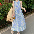 Beach Vacation Strappy Blue Floral Tank Dress