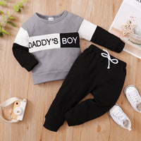 Long Sleeve Letter Print Top Solid Color Trousers Two-piece Set