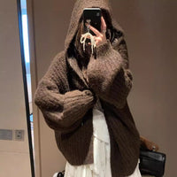 Retro Maillard Hooded Sweater Cardigan For Women