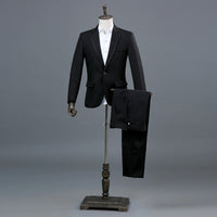 Men's Trim Suit Host Performance Costume Long-sleeve Suit Stage Singer Suit Black Platinum Silver Photography Gown