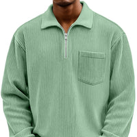 Men's Solid-color Henley Zip-up Casual Long-sleeve Hoodie