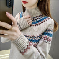 Autumn And Winter Blue Pullover Mock Neck Sweater Women's New Loose