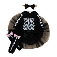 Summer Popular Halloween Girls' Funny Printed One-piece Romper Mesh Skirt Suit