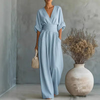 Waist-cinching V-neck Elegant Womens Jumpsuit