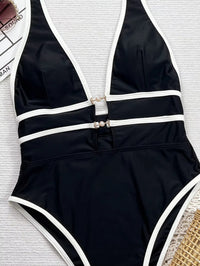 Sexy Bikini Jumpsuit Suspender Deep V Black And White Cross Thin Swimsuit