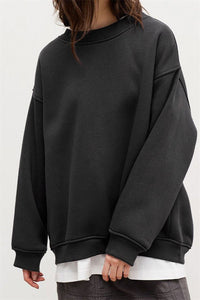 Solid-color Crew-neck Loose-fitting Pullover Hoodie