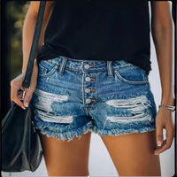 Fringed Denim Shorts Straight Breasted Women's Hot Pants