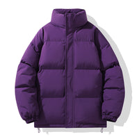 Solid Color Down Coat Couple Stand-up Collar Cotton-padded Coat