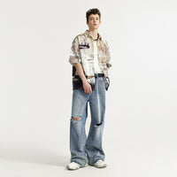 New Trendy Brand Street Retro Style Personality Washed Wide Leg Jeans