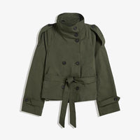 Womens Buttoned Waist-Cinching Lace-Up Trench Coat