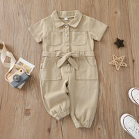 Children's Summer Denim Lapel One-piece