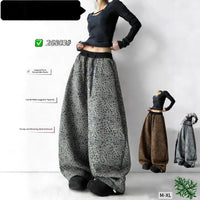Womens Fashionable All-Match Leopard-Print High-Waist Wide-Leg Pants