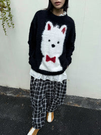White Red Bow Tie Fur Dog Black Sweater