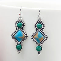 Vintage Thai Silver-plated Dragon Crystal Turquoise Earrings