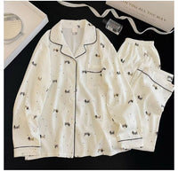 Notch-collar Cloud-pattern Cotton Long-sleeve Loungewear Set