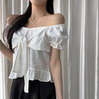 Bow-tied Ruffled Frill Puffed-sleeve Shirt