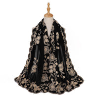 Ethnic Style Black Embroidered Toe Cap Shawl Scarf