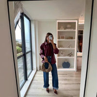 Women's Lapel Zipper Leather Coat