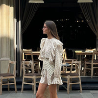 Womens Short Crew-Neck Printed Dress
