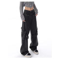 Slimming Large Pocket Design High Waist Straight Wide Leg Jeans